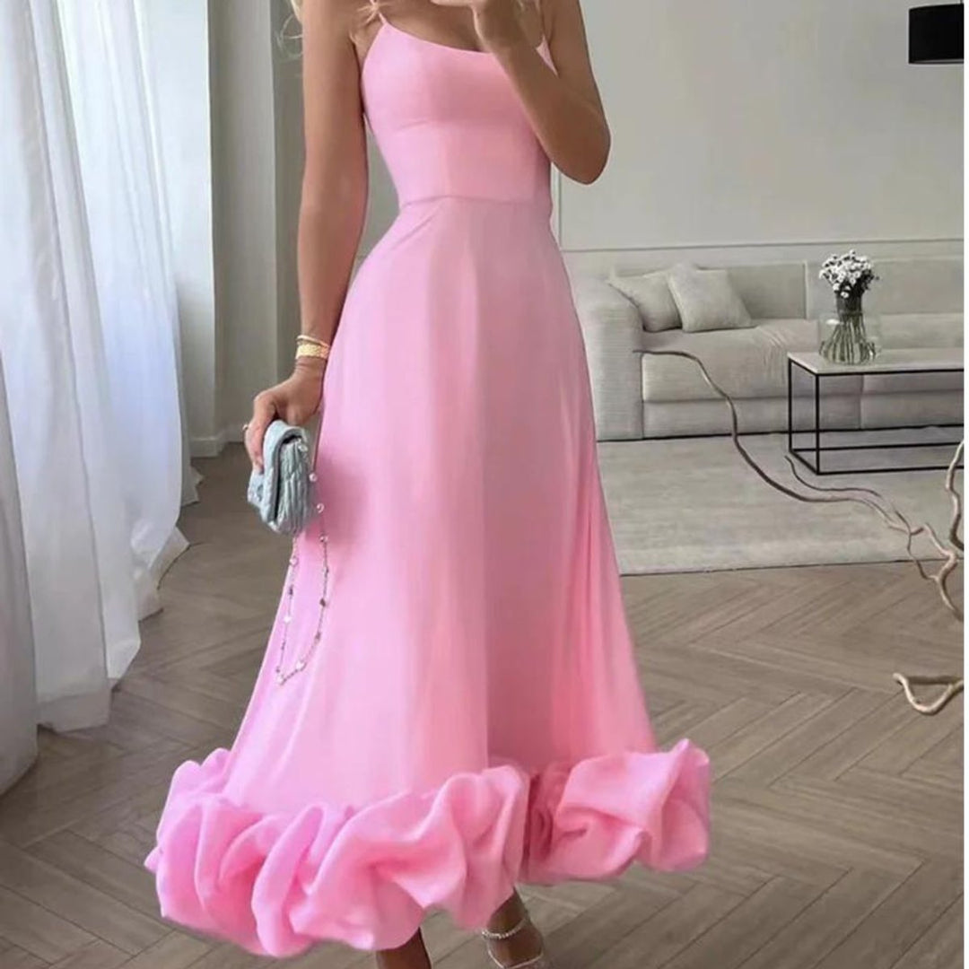 Women's Spaghetti Strap Ruffle Hem Fall Midi Dress