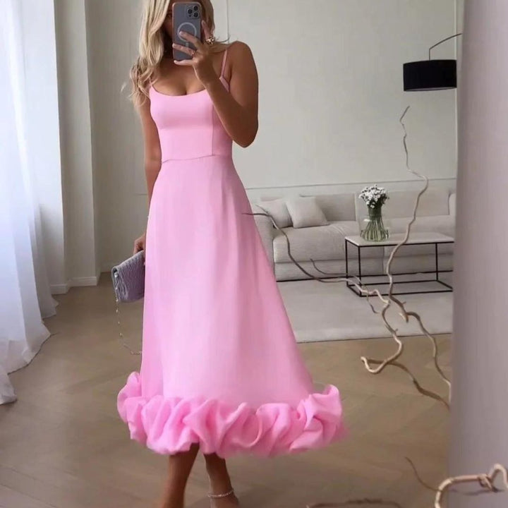 Women's Spaghetti Strap Ruffle Hem Fall Midi Dress