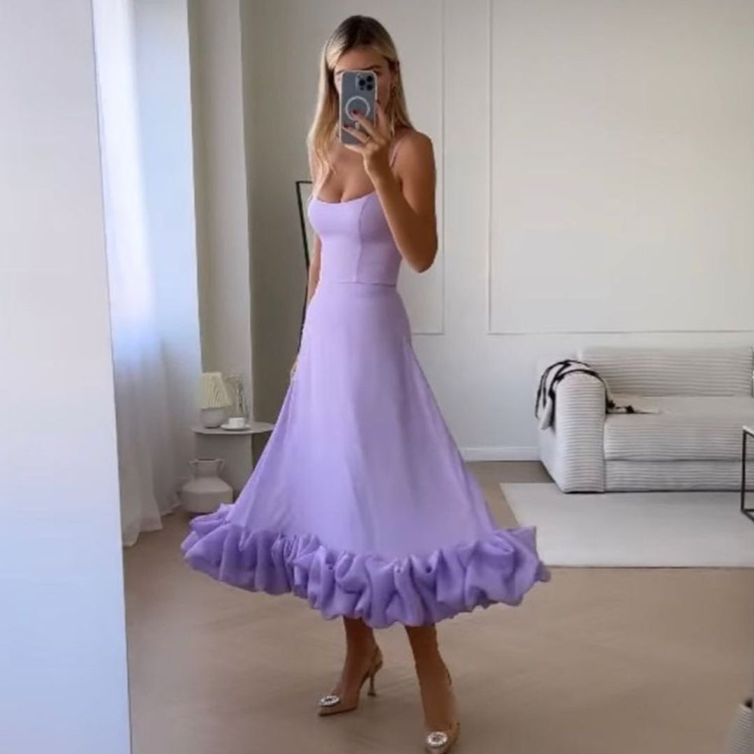 Women's Spaghetti Strap Ruffle Hem Fall Midi Dress