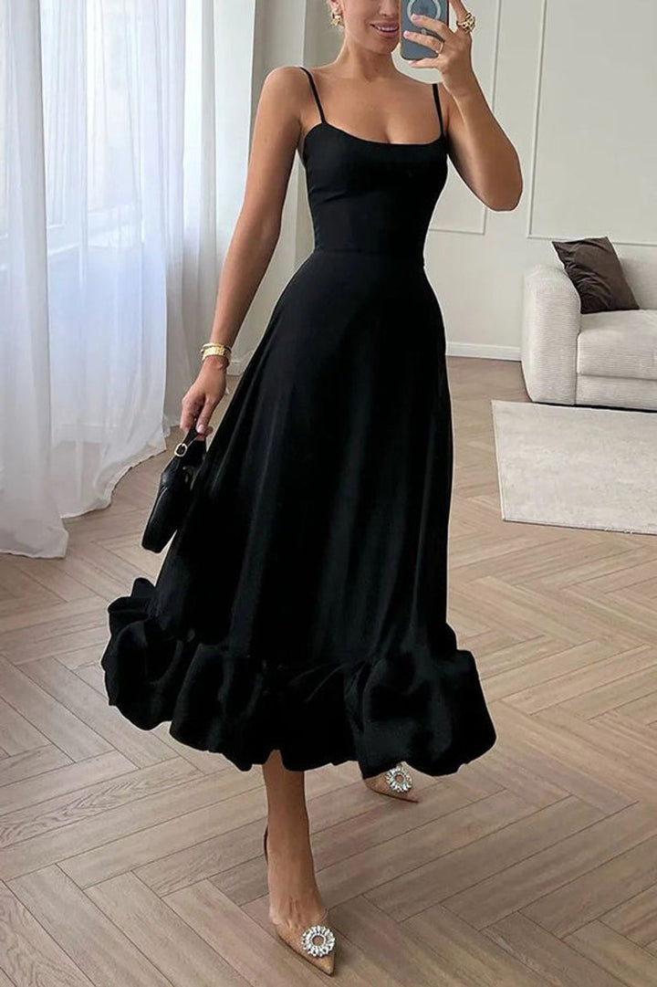 Women's Spaghetti Strap Ruffle Hem Fall Midi Dress