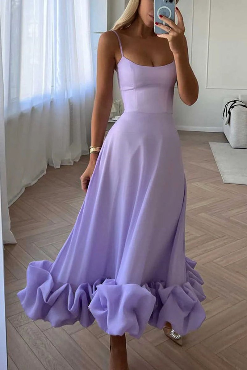 Women's Spaghetti Strap Ruffle Hem Fall Midi Dress