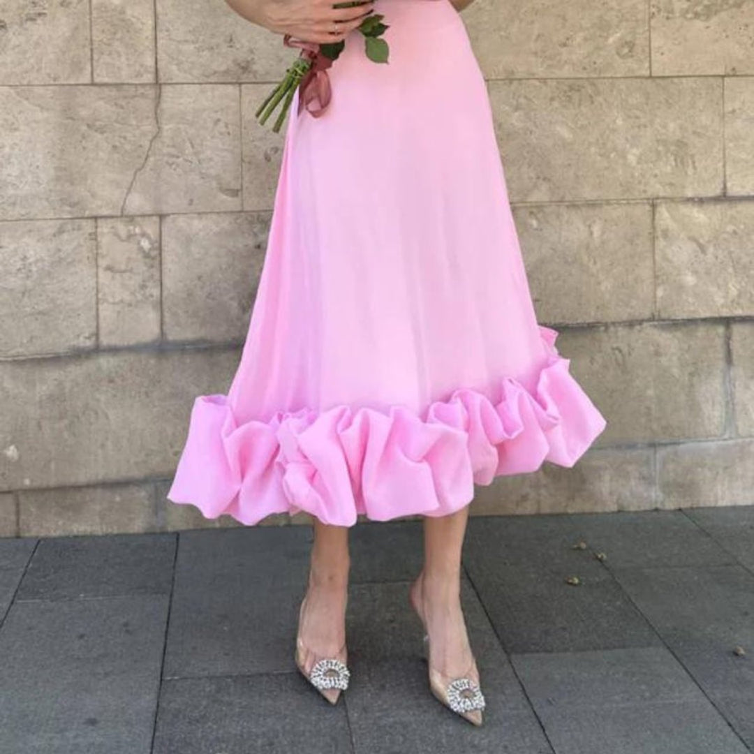 Women's Spaghetti Strap Ruffle Hem Fall Midi Dress