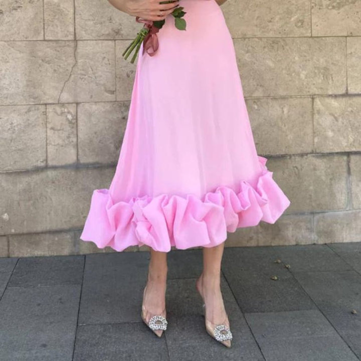 Women's Spaghetti Strap Ruffle Hem Fall Midi Dress