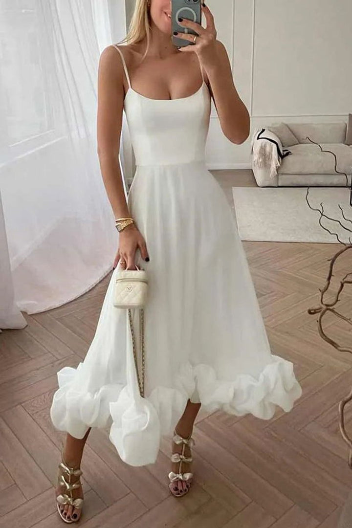Women's Spaghetti Strap Ruffle Hem Fall Midi Dress