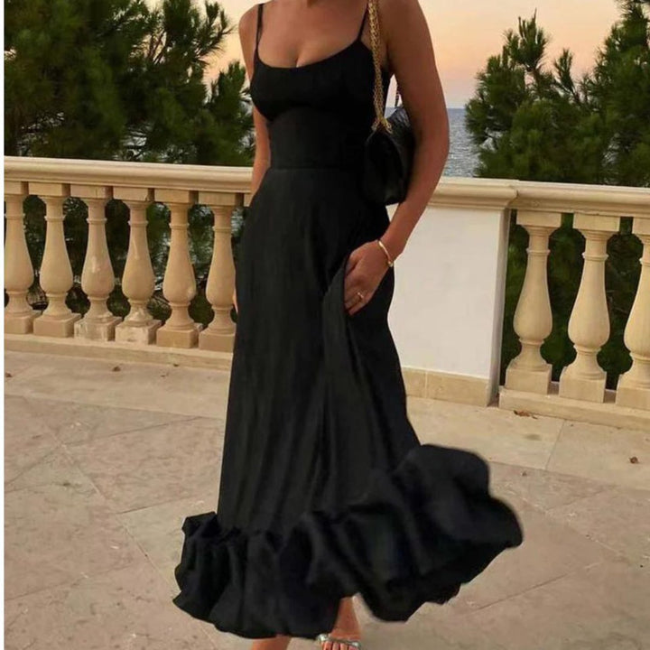 Women's Spaghetti Strap Ruffle Hem Fall Midi Dress