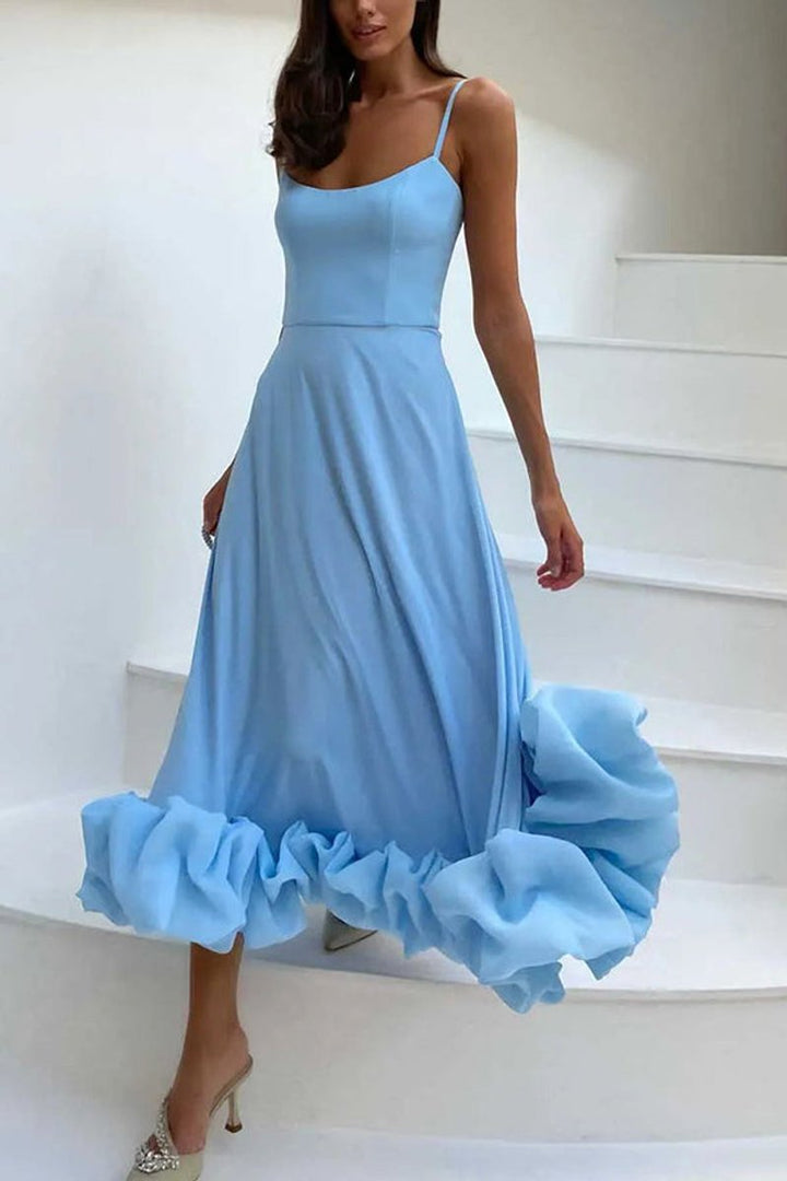 Women's Spaghetti Strap Ruffle Hem Fall Midi Dress