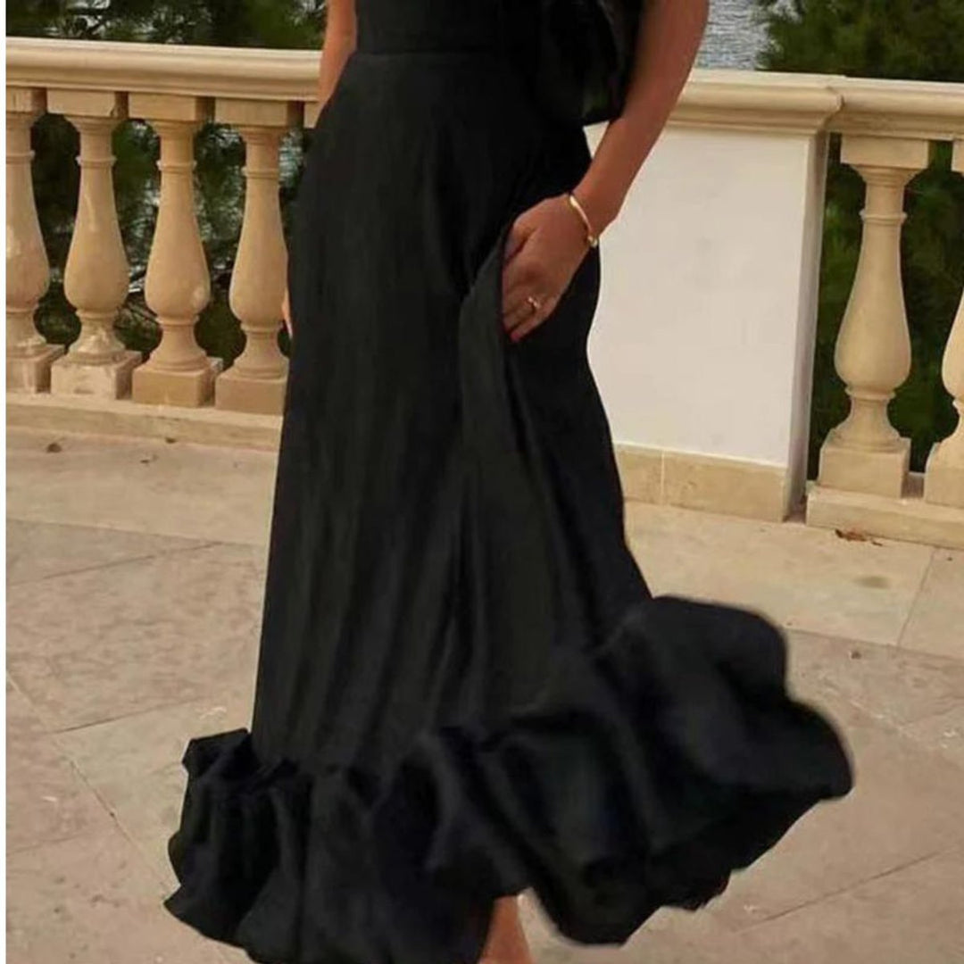Women's Spaghetti Strap Ruffle Hem Fall Midi Dress