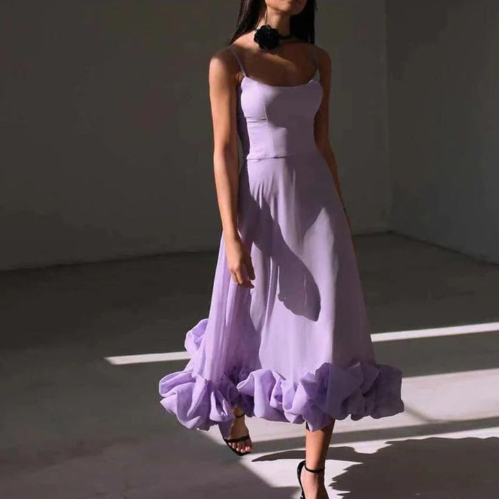 Women's Spaghetti Strap Ruffle Hem Fall Midi Dress