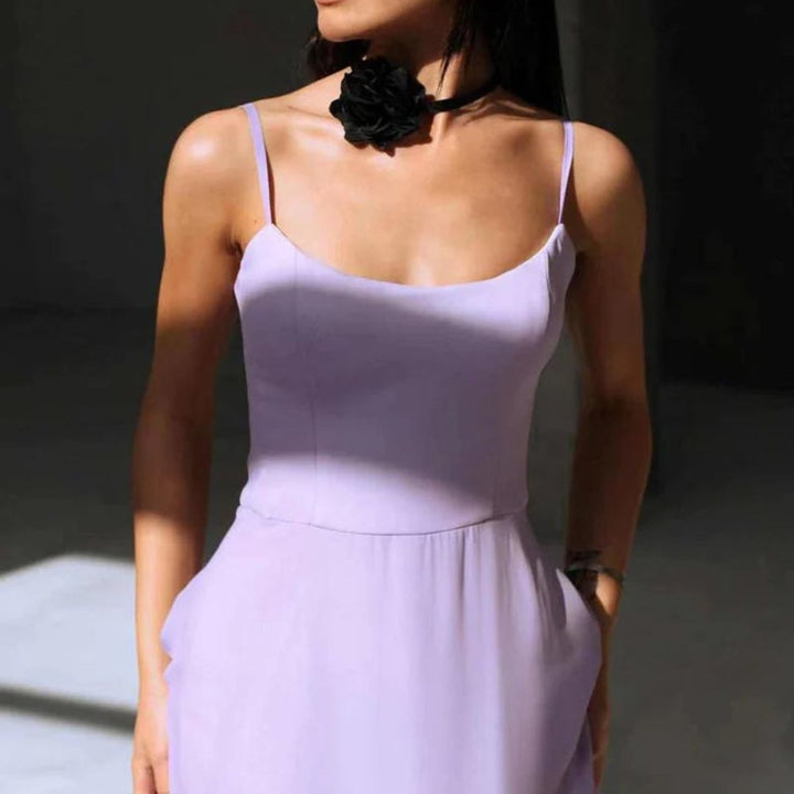 Women's Spaghetti Strap Ruffle Hem Fall Midi Dress