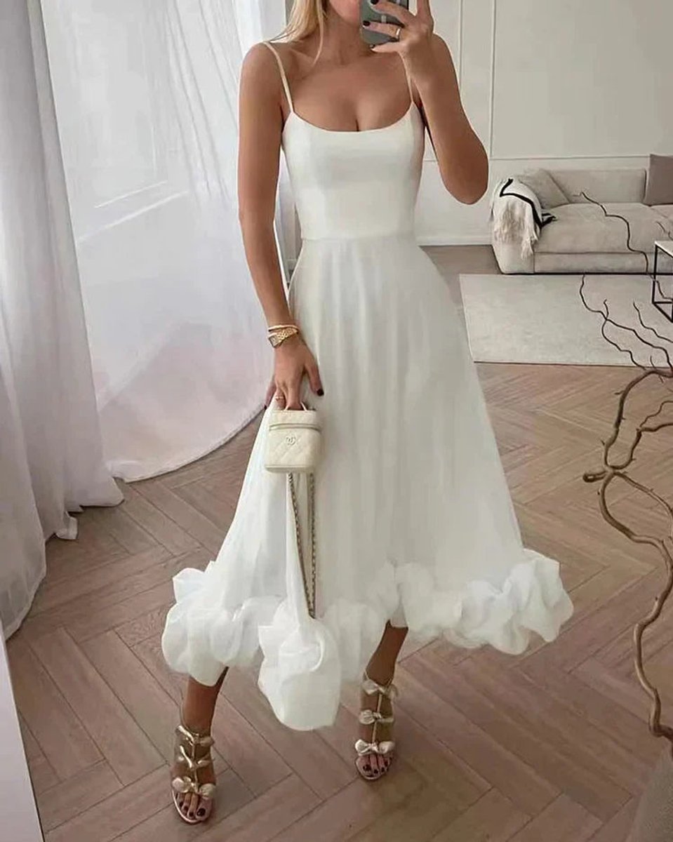Women's Spaghetti Strap Ruffled Hem Fall Midi Dress