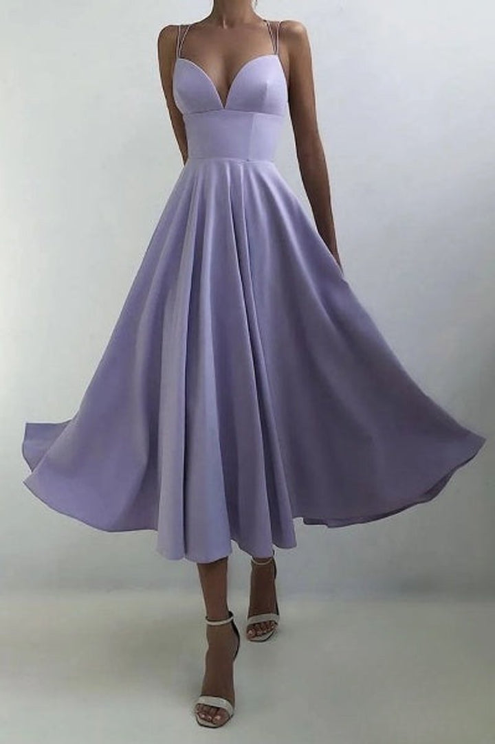 Women's Spaghetti Strap V-Neck Fall Midi Dress Special Occasion