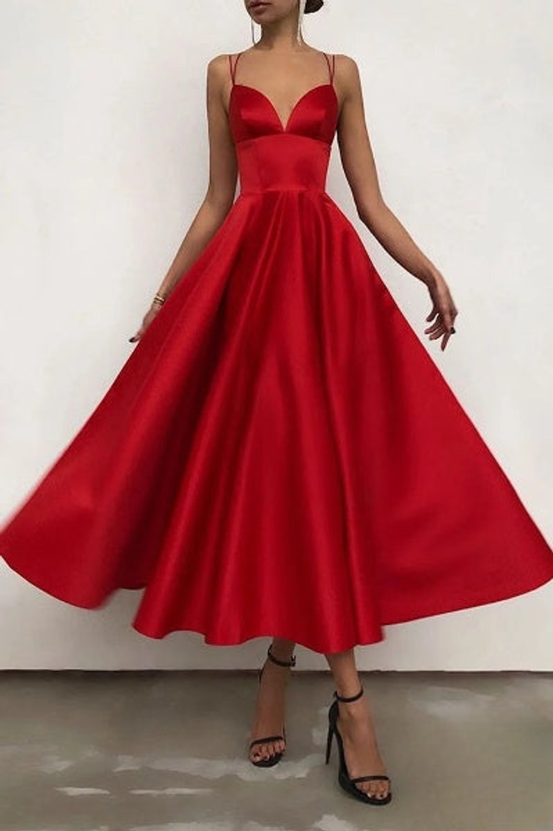 Women's Spaghetti Strap V-Neck Fall Midi Dress Special Occasion
