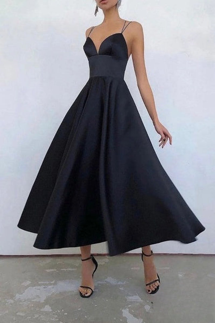 Women's Spaghetti Strap V-Neck Fall Midi Dress Special Occasion