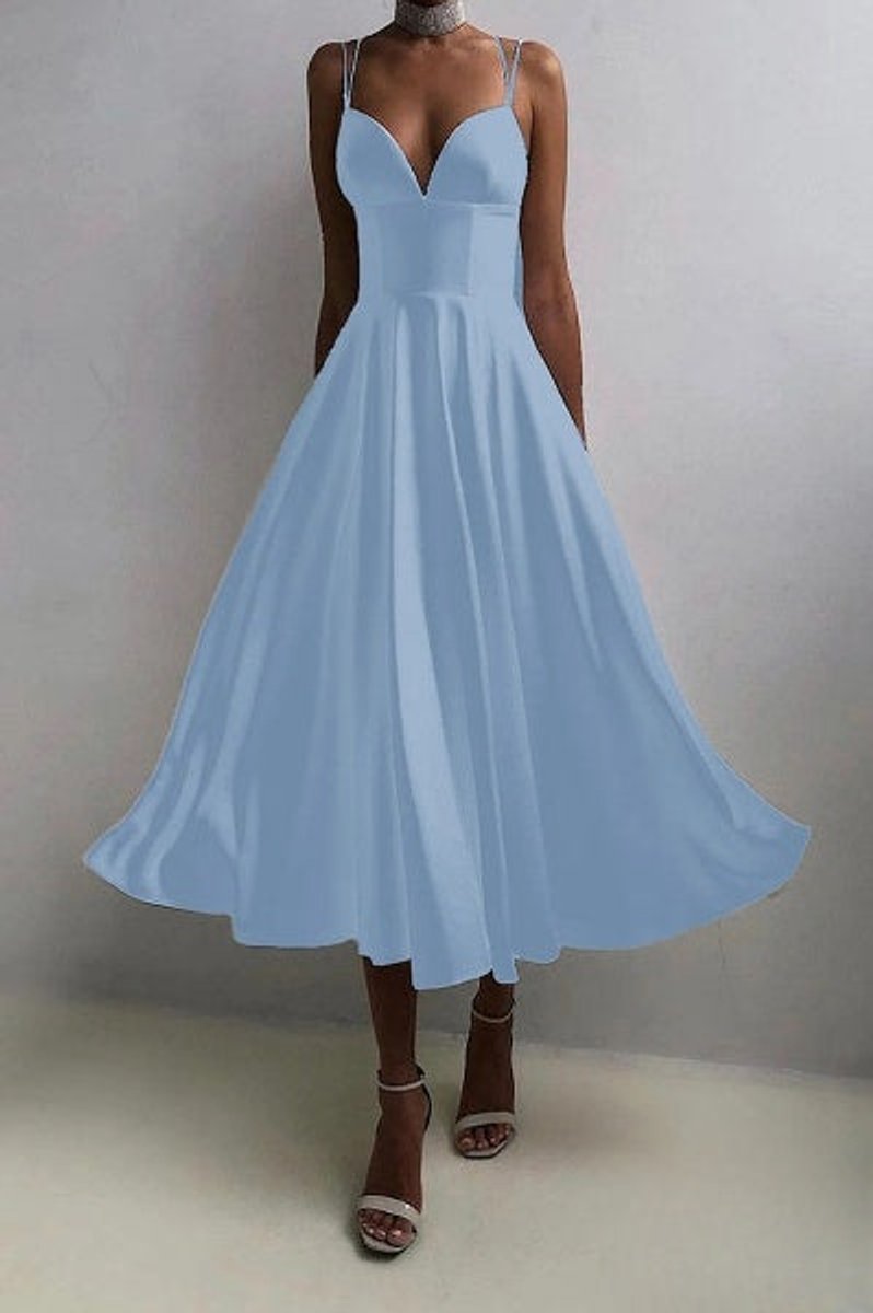 Women's Spaghetti Strap V-Neck Fall Midi Dress Special Occasion