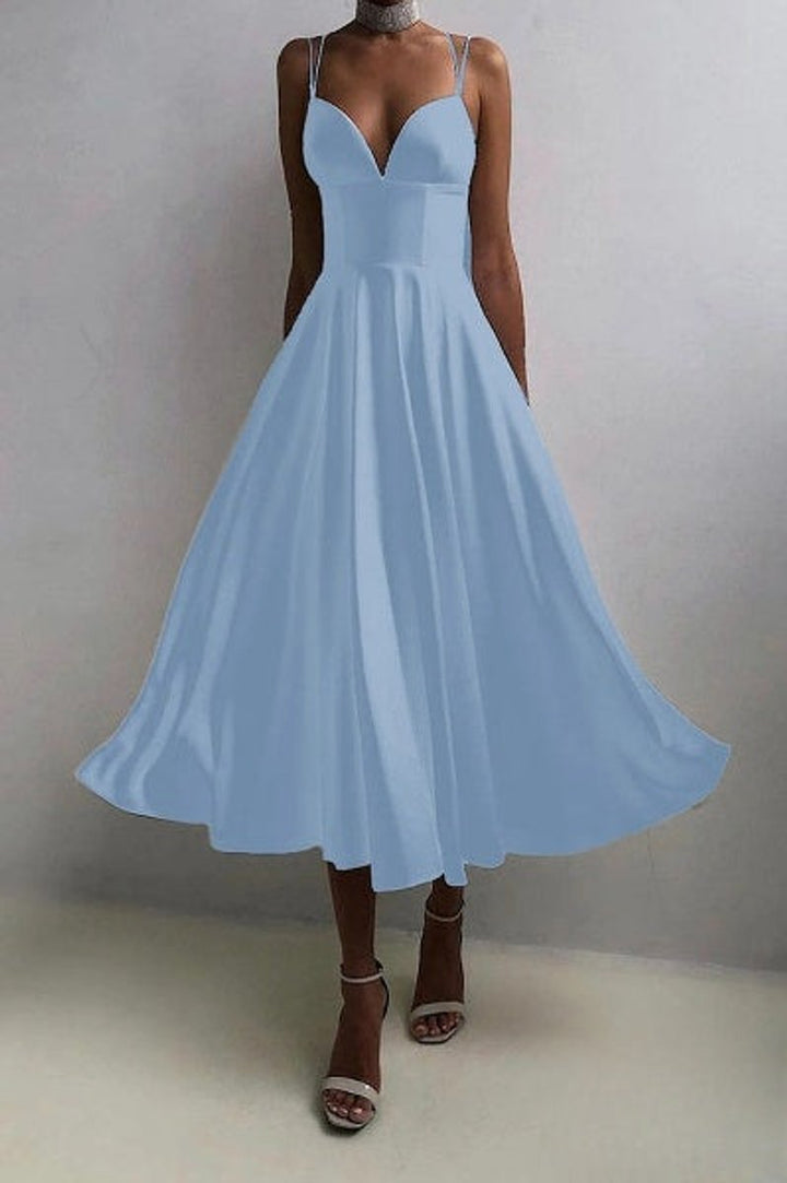 Women's Spaghetti Strap V-Neck Fall Midi Dress Special Occasion