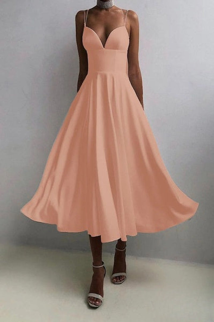 Women's Spaghetti Strap V-Neck Fall Midi Dress Special Occasion