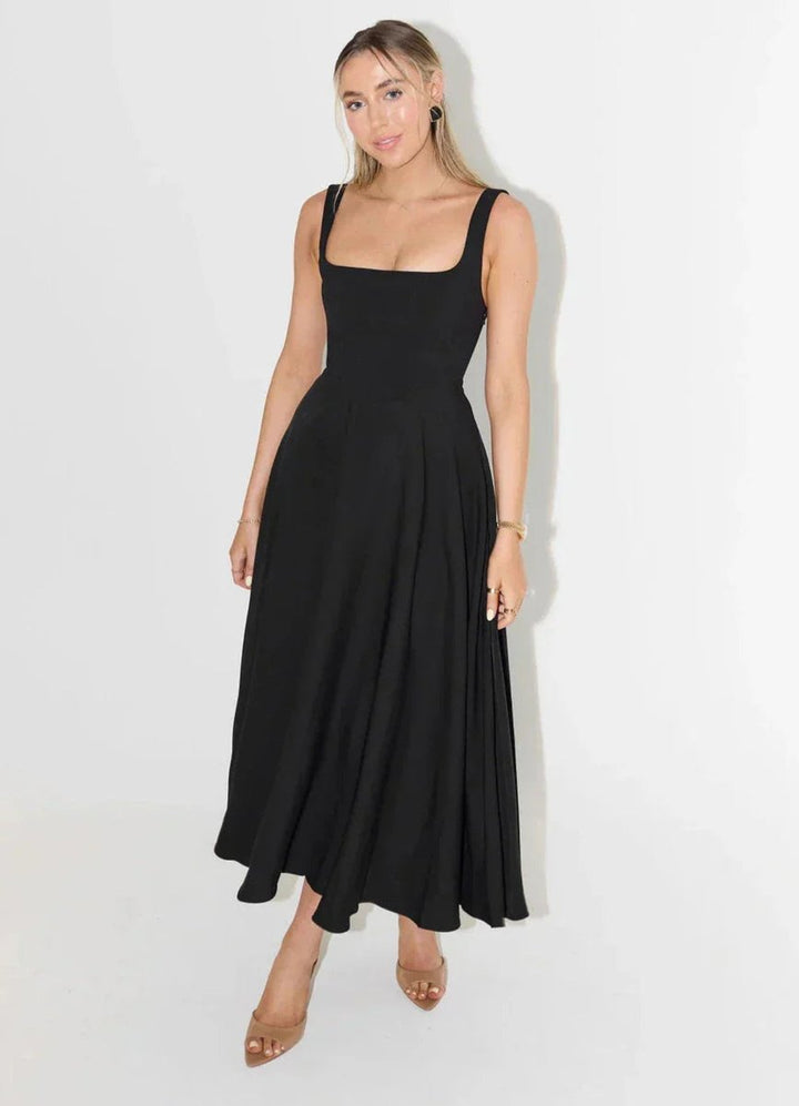 Women's Square-Neck A-Line Fall Midi Dress