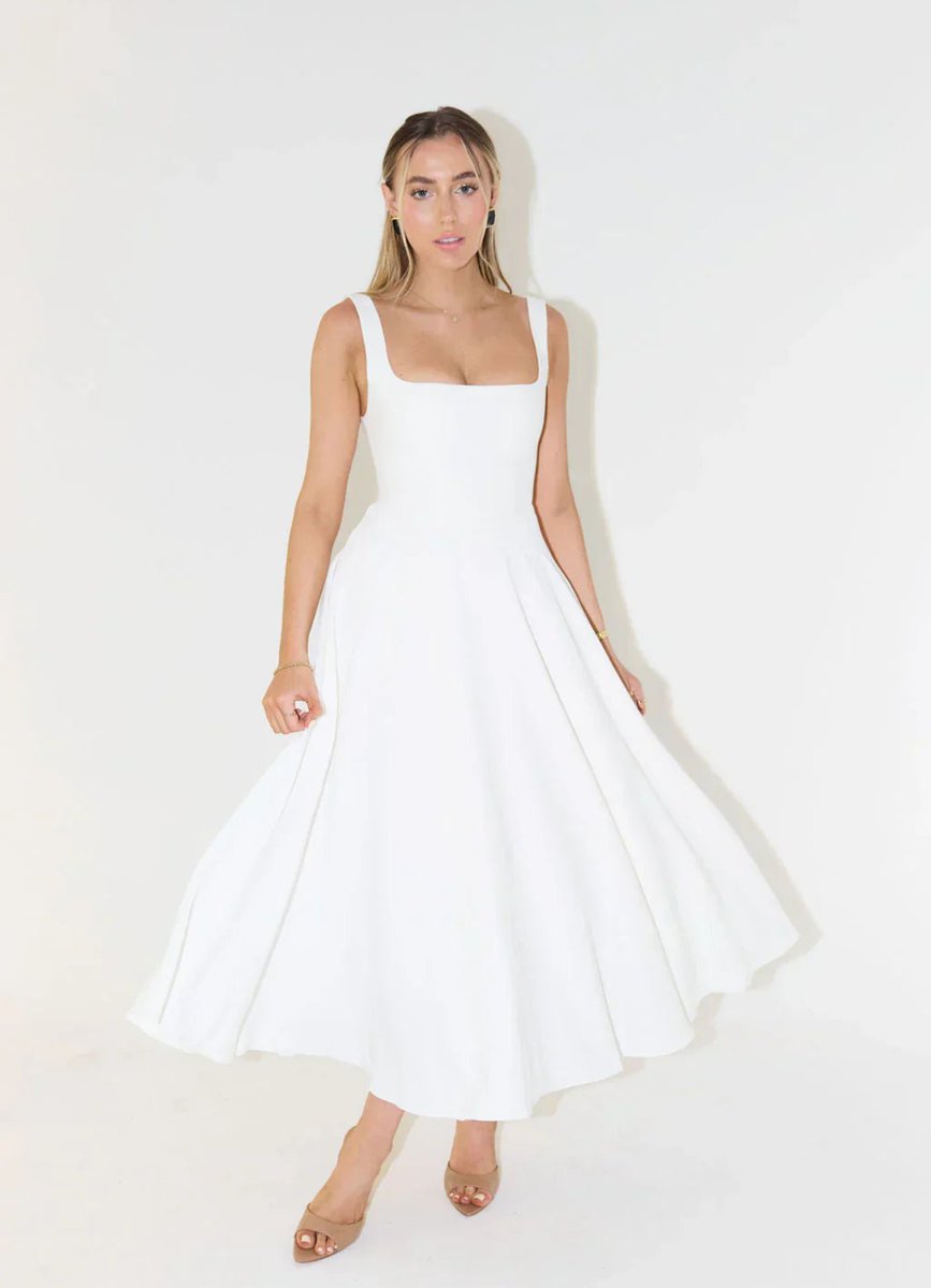 Women's Square-Neck A-Line Fall Midi Dress