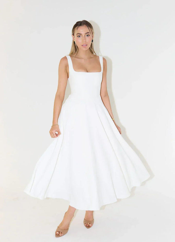 Women's Square-Neck A-Line Fall Midi Dress