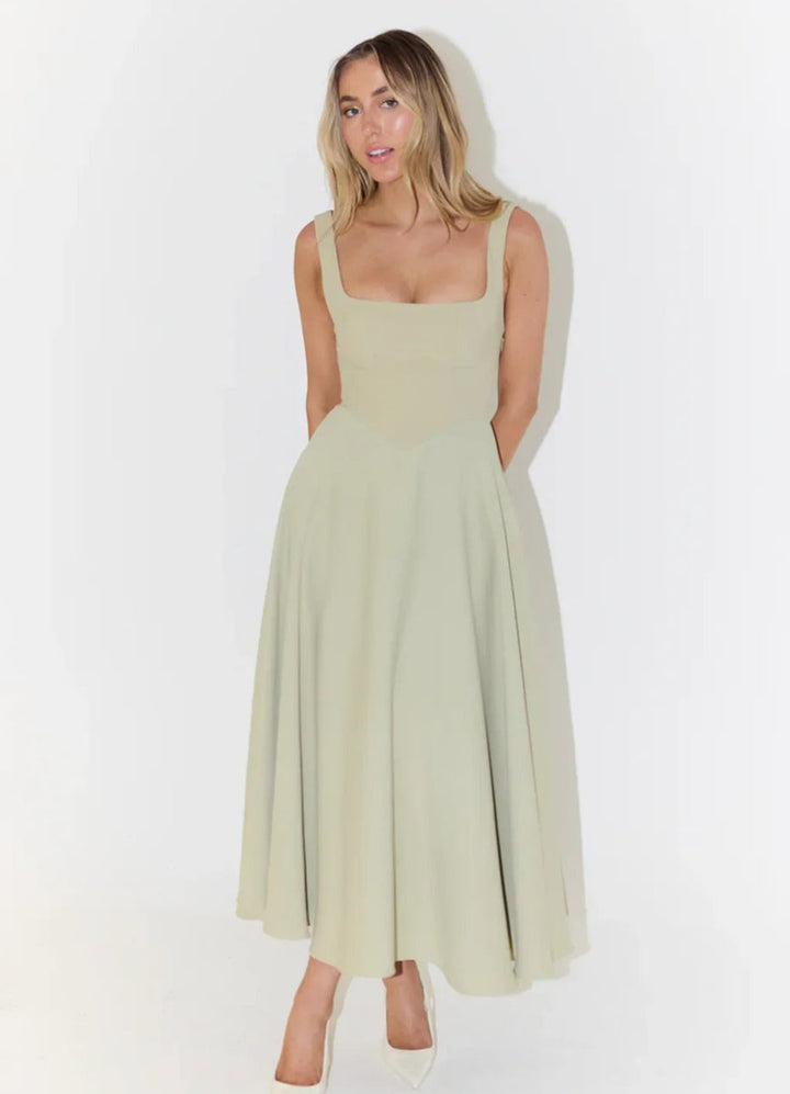 Women's Square-Neck A-Line Fall Midi Dress