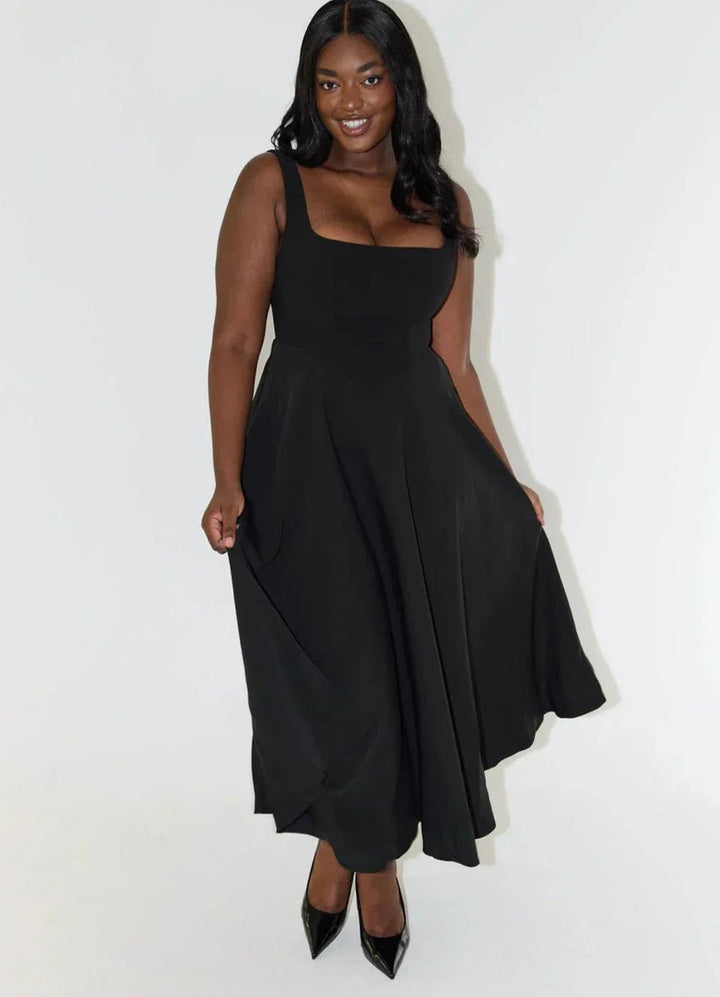 Women's Square-Neck A-Line Fall Midi Dress