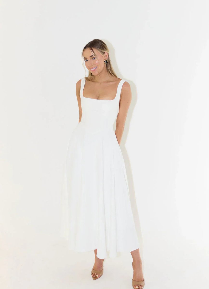 Women's Square-Neck A-Line Fall Midi Dress