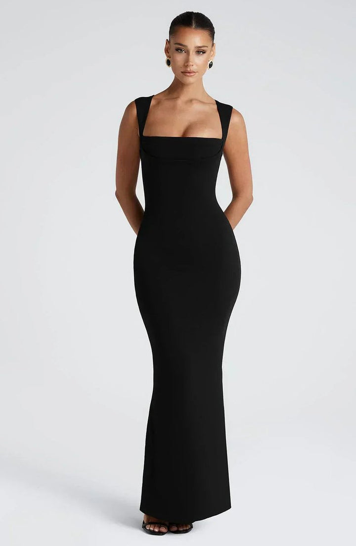 Women's Square-Neck Bodycon Fall Wedding Guest Dress Stretch Maxi