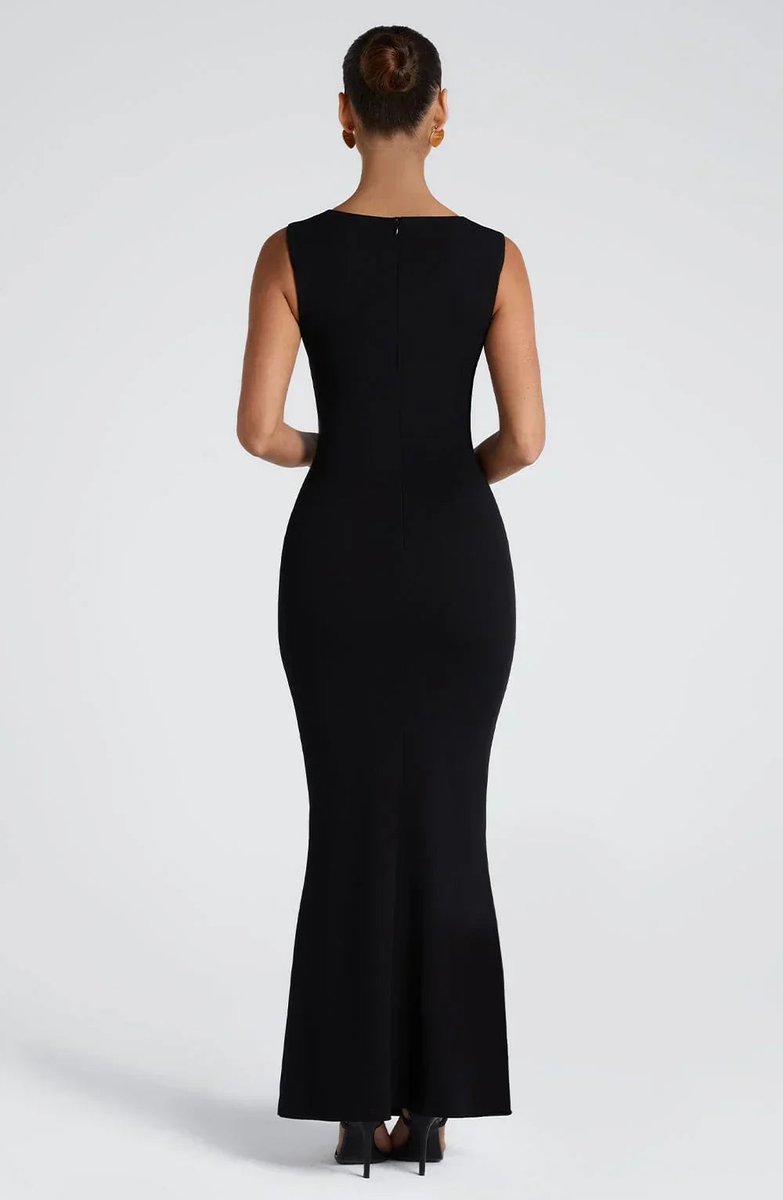 Women's Square-Neck Bodycon Fall Wedding Guest Dress Stretch Maxi