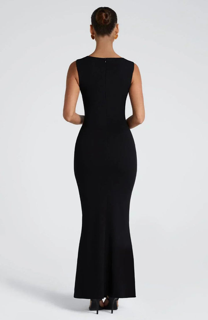 Women's Square-Neck Bodycon Fall Wedding Guest Dress Stretch Maxi