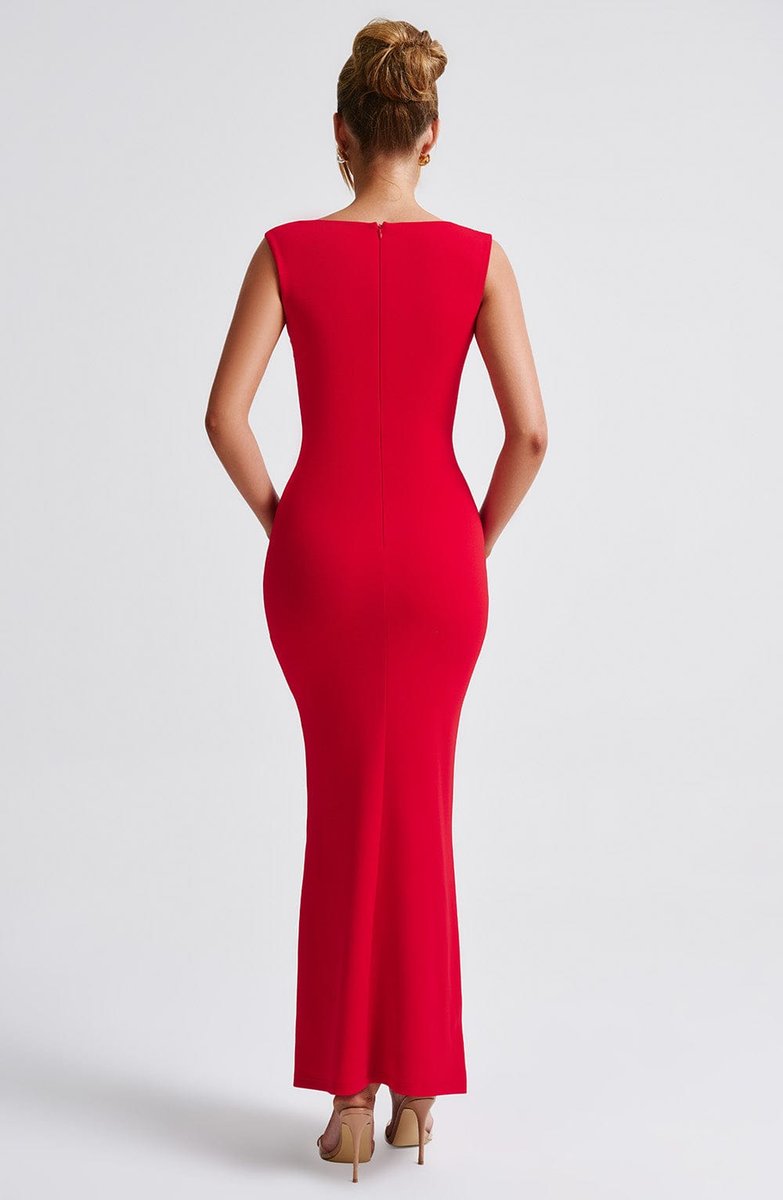 Women's Square-Neck Bodycon Fall Wedding Guest Dress Stretch Maxi