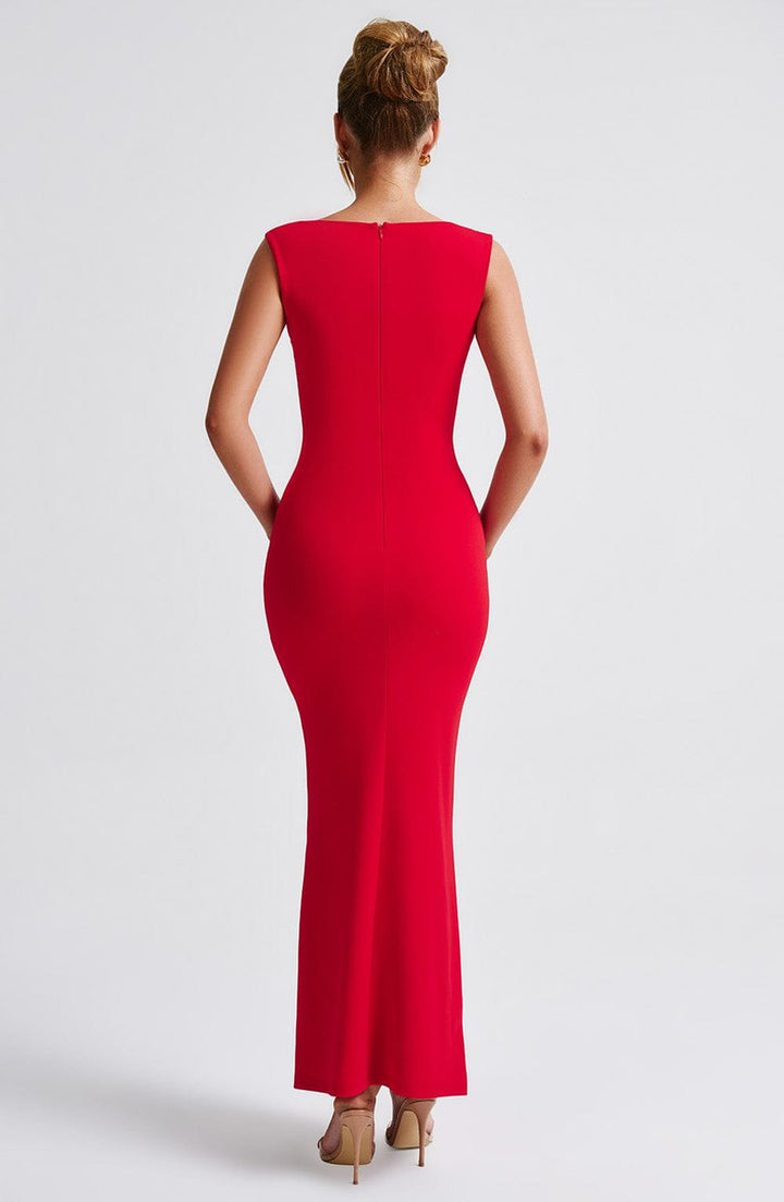 Women's Square-Neck Bodycon Fall Wedding Guest Dress Stretch Maxi