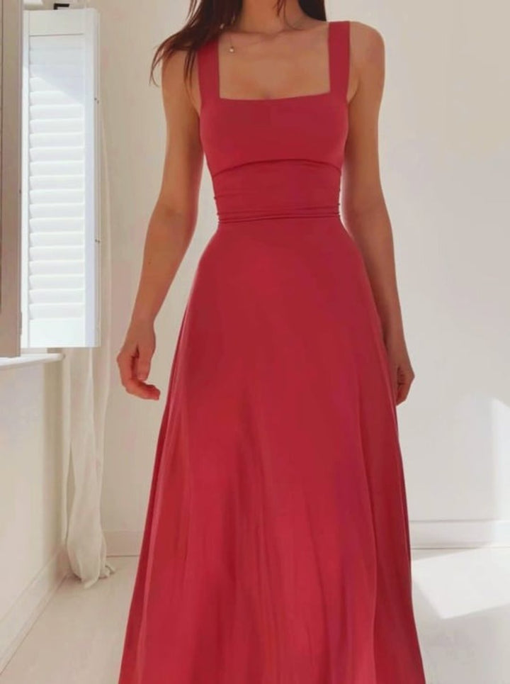 Women's Square-Neck Corset-Waist Fall Midi Dress A-Line