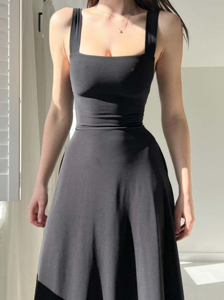 Women's Square-Neck Corset-Waist Fall Midi Dress A-Line