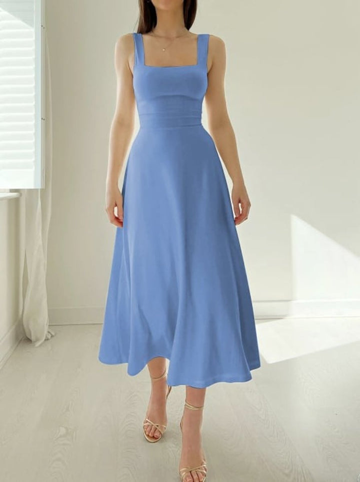 Women's Square-Neck Corset-Waist Fall Midi Dress A-Line