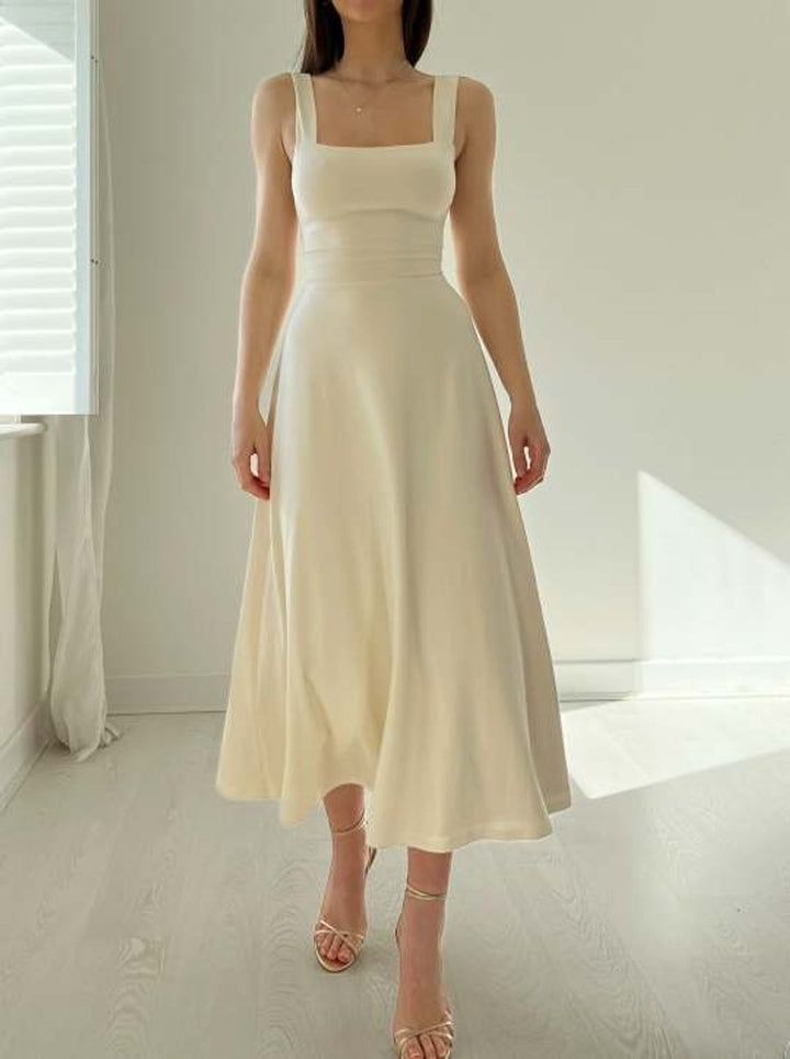 Women's Square-Neck Corset-Waist Fall Midi Dress A-Line