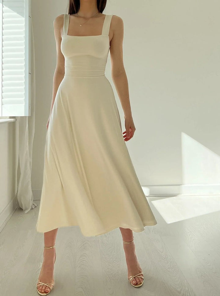 Women's Square-Neck Corset-Waist Fall Midi Dress A-Line Flowy