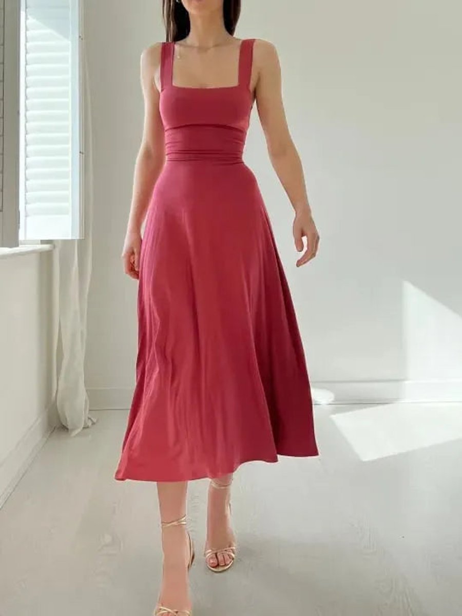 Women's Square-Neck Corset-Waist Fall Midi Dress A-Line Flowy