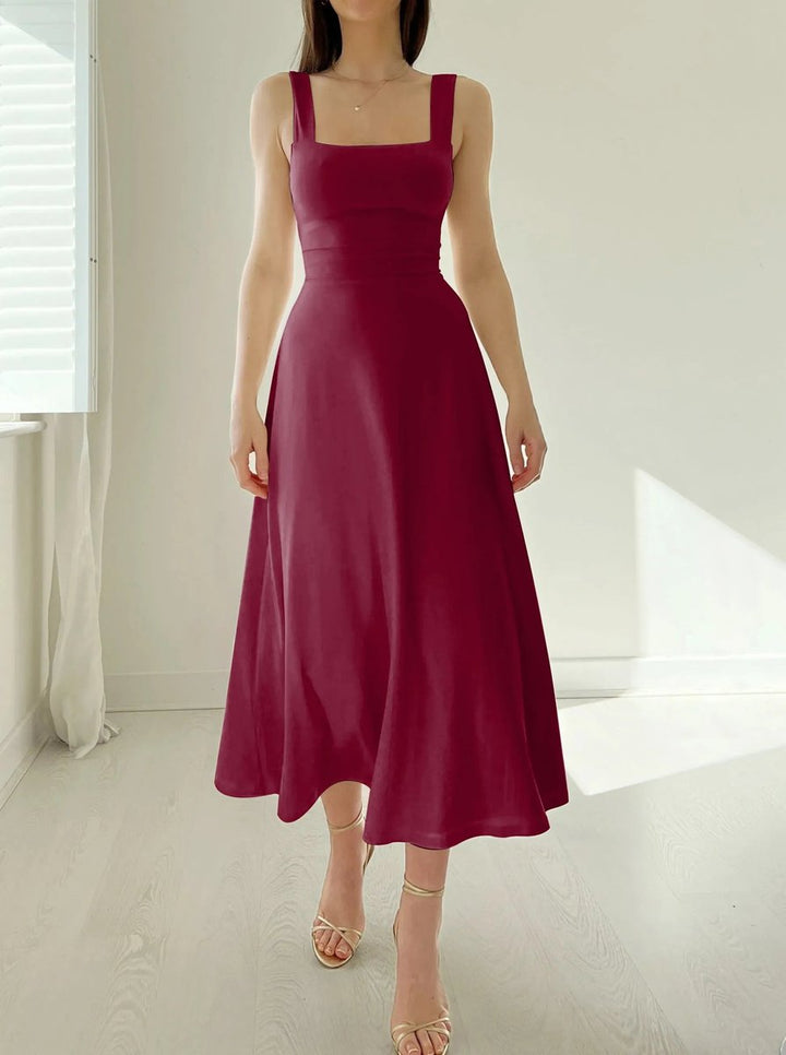Women's Square-Neck Corset-Waist Fall Midi Dress A-Line Flowy