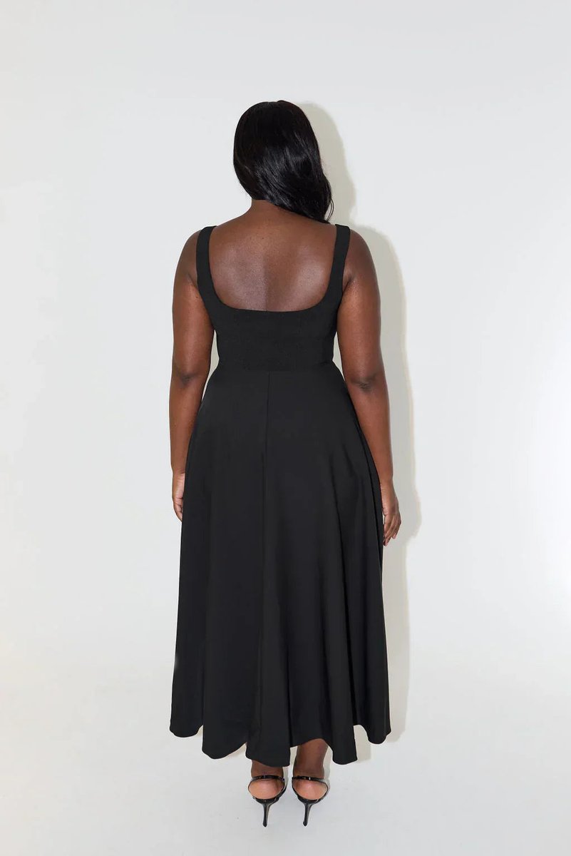 Women's Square-Neck High-Waist A-Line Fall Midi Dress