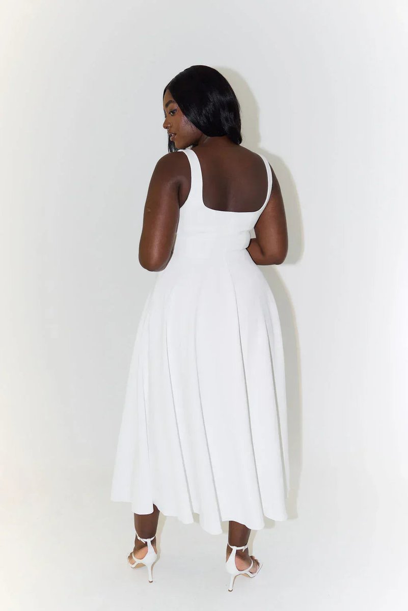 Women's Square-Neck High-Waist A-Line Fall Midi Dress