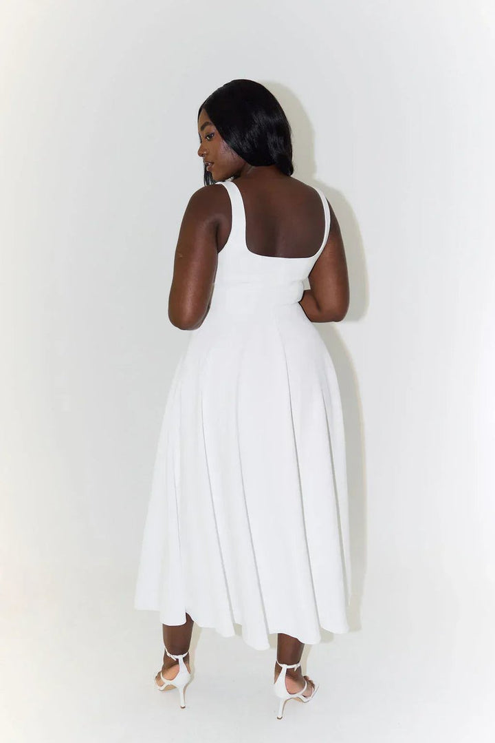 Women's Square-Neck High-Waist A-Line Fall Midi Dress