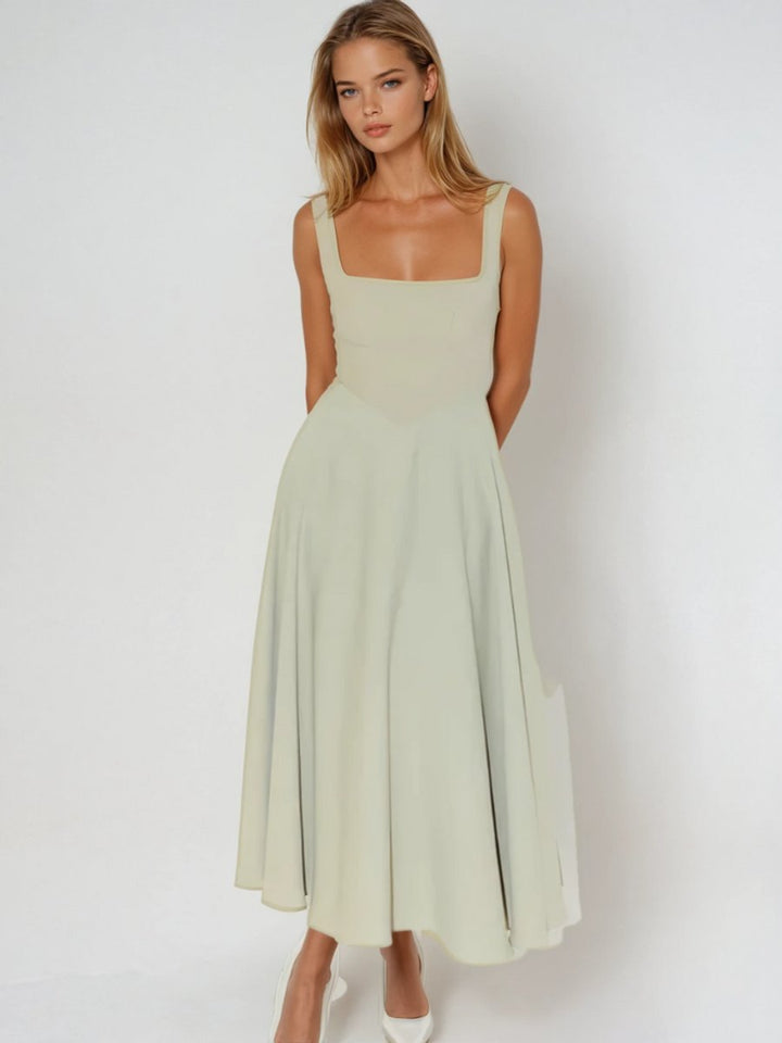 Women's Square Neck Sleeveless A-Line Midi Formal Dress
