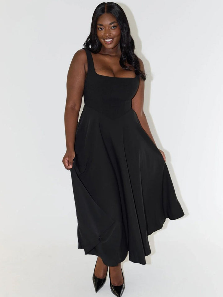 Women's Square Neck Sleeveless A-Line Midi Formal Dress