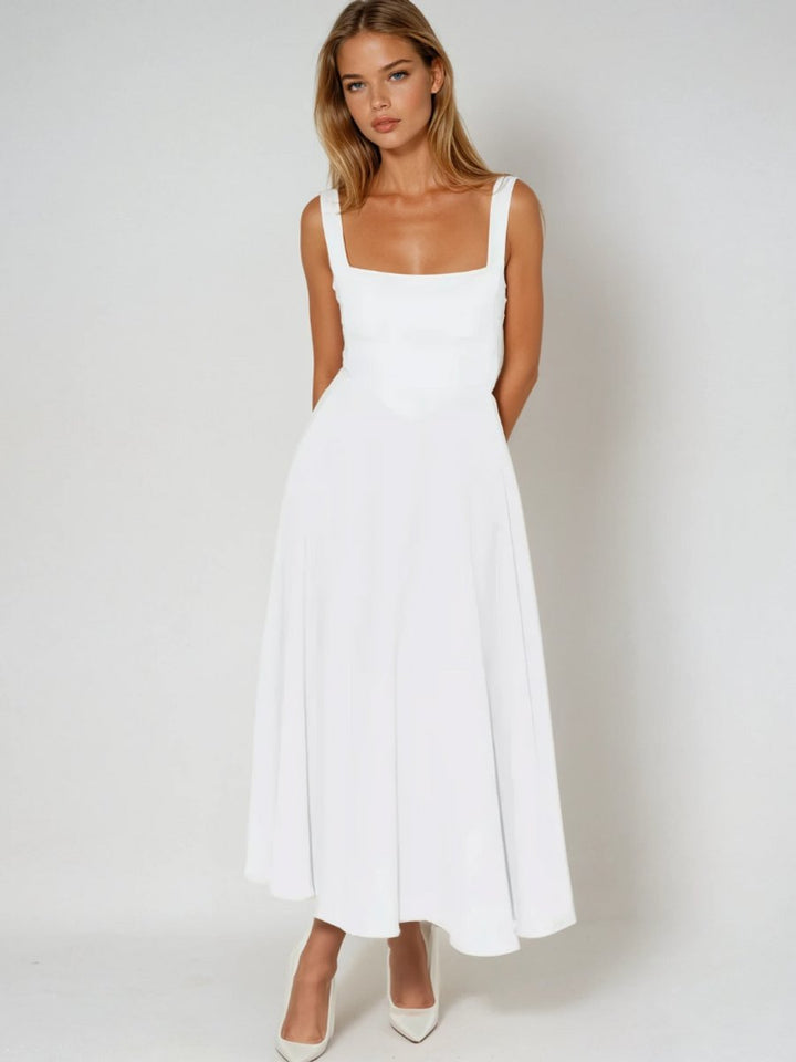 Women's Square Neck Sleeveless A-Line Midi Formal Dress