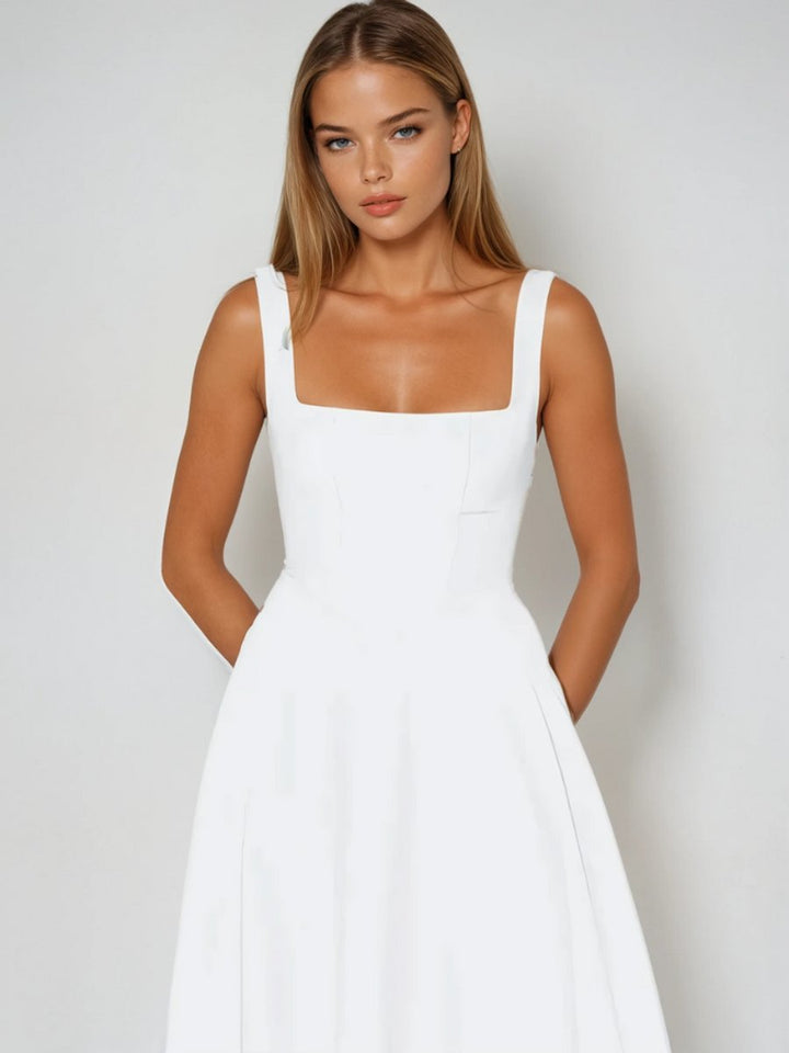 Women's Square Neck Sleeveless A-Line Midi Formal Dress