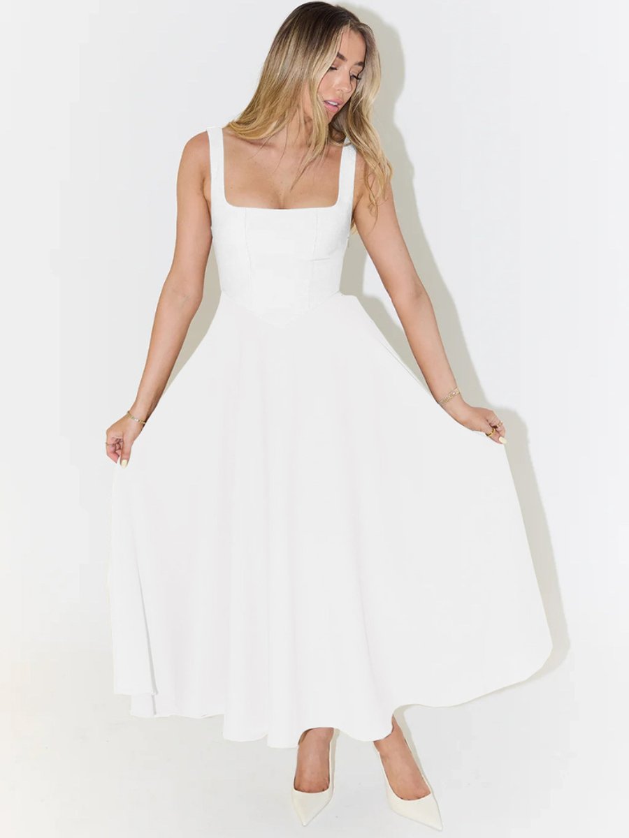Women's Square Neck Sleeveless A-Line Midi Formal Dress