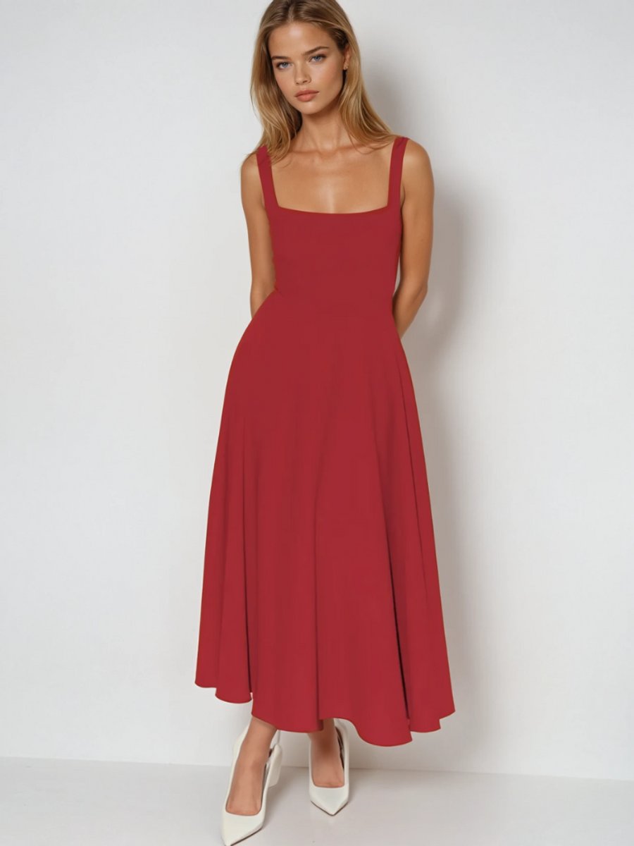 Women's Square Neck Sleeveless A-Line Midi Formal Dress