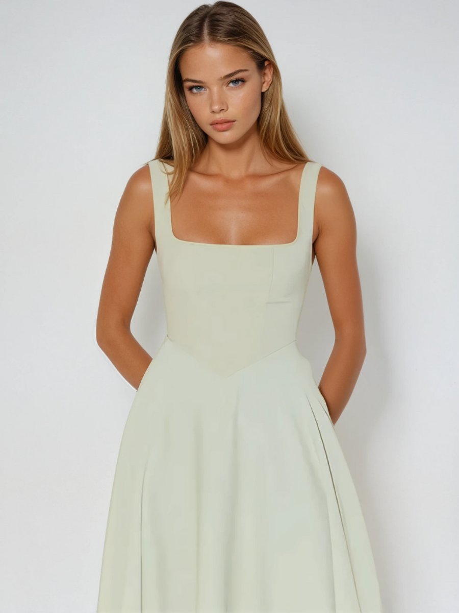 Women's Square Neck Sleeveless A-Line Midi Formal Dress
