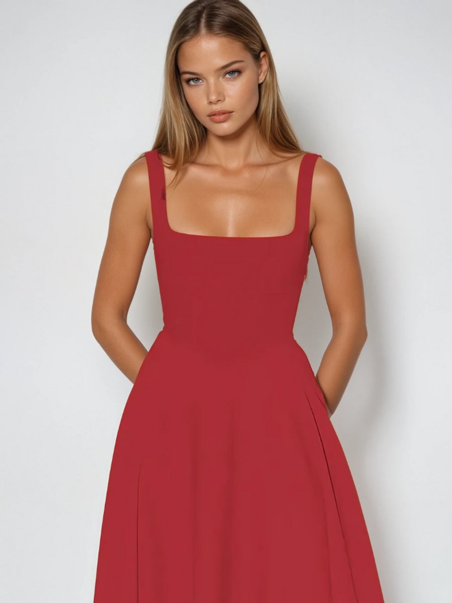 Women's Square Neck Sleeveless A-Line Midi Formal Dress
