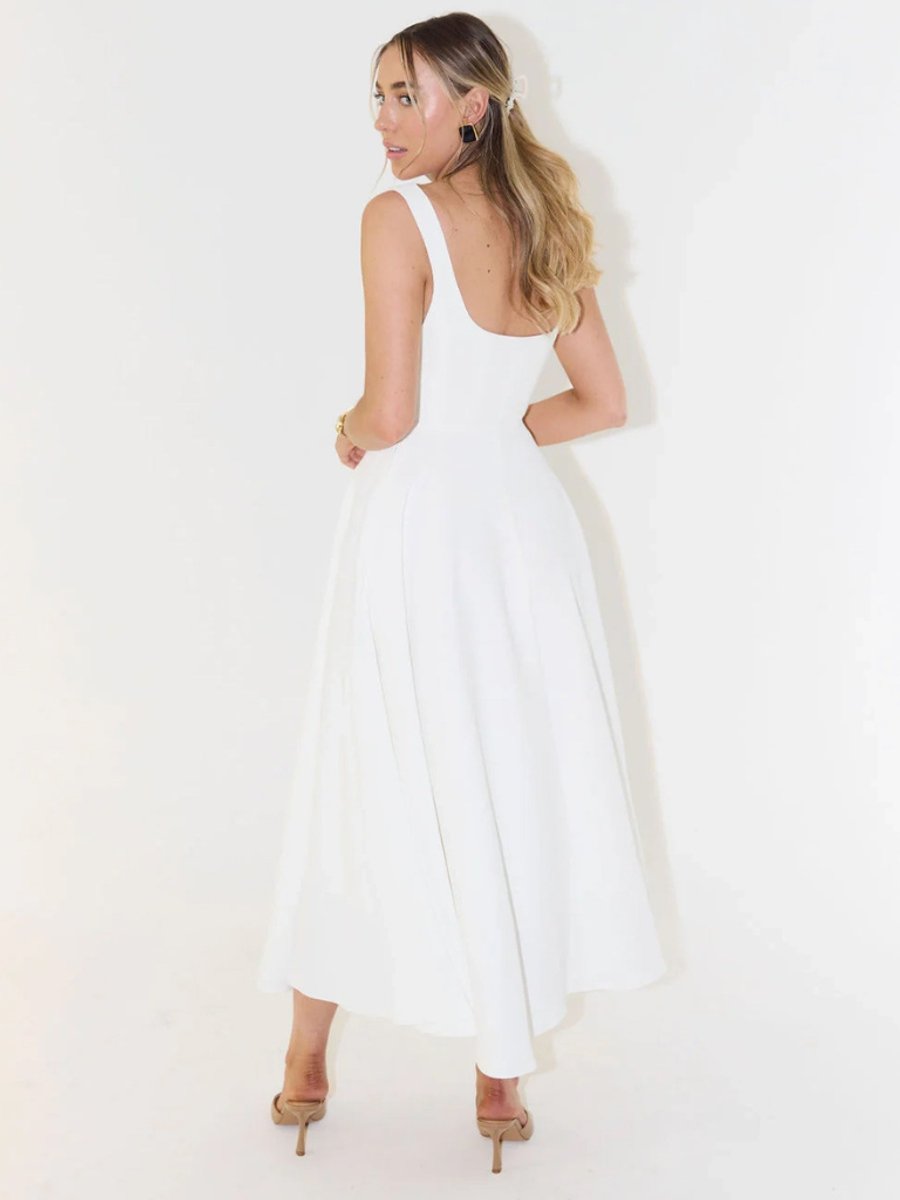 Women's Square Neck Sleeveless A-Line Midi Formal Dress